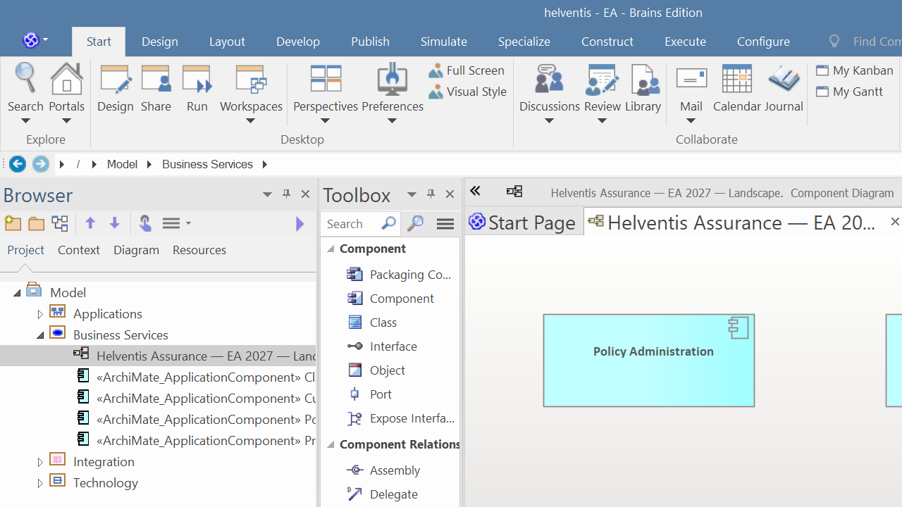 Sparx Enterprise Architect showing a CelinQ-synchronised repository with a generated component diagram open on the canvas